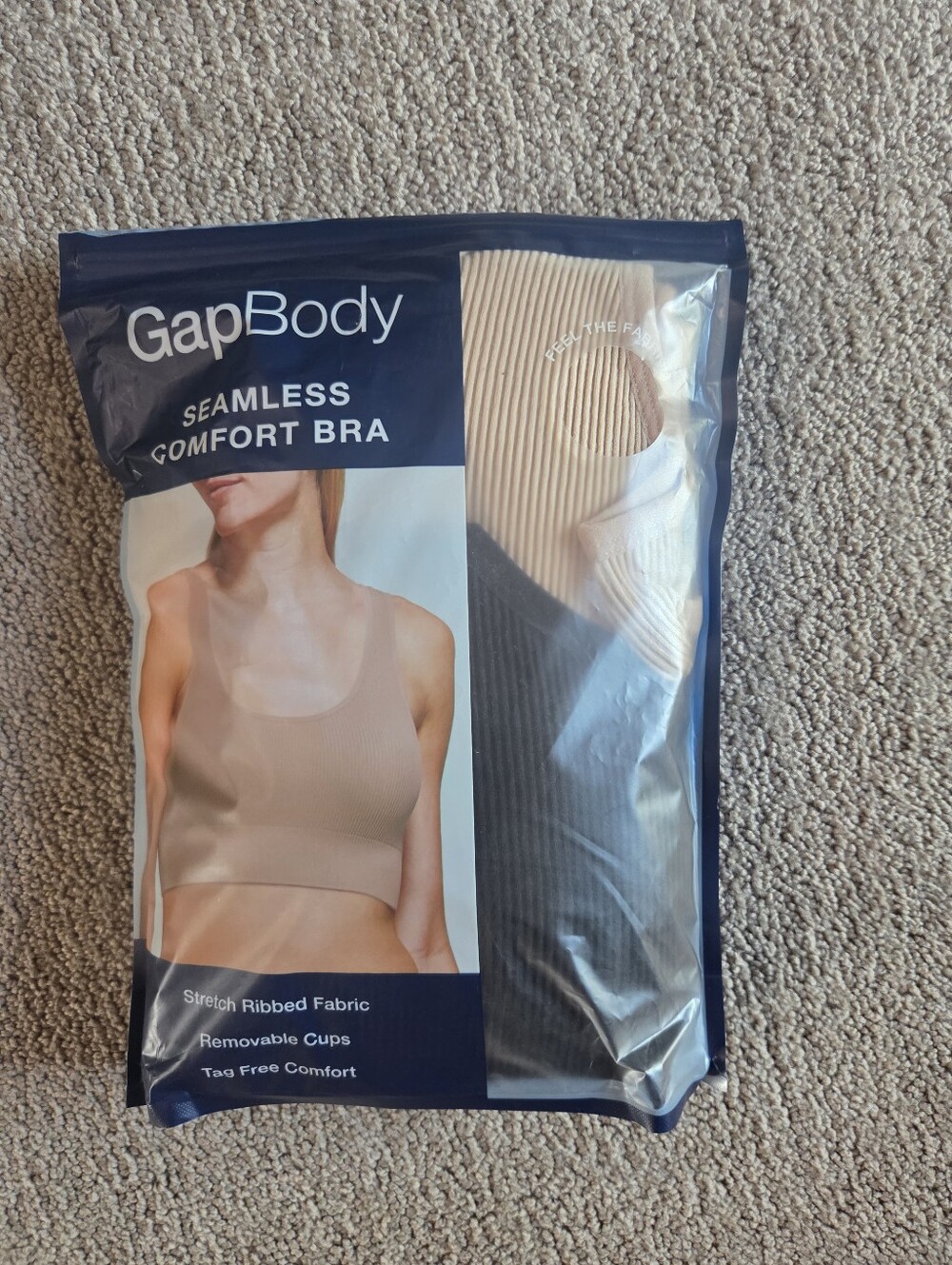 GapBody Seamless Comfort Bra - Beige And Black Ribbed- 2 Pack
